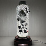 新中式臺面陶瓷花瓶潮州通花藝術(shù)品擺件家居工藝品客廳裝飾品送禮 大白玉配紅木插電紅木底座