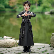 芭米諾男童漢服中國風(fēng)兒童古裝演出服男孩中秋古風(fēng)中式唐裝 黑色 110