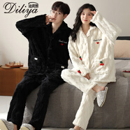 迪莉雅珊瑚絨情侶睡衣女冬季加厚加絨保暖男士睡衣秋冬可外穿家居服套裝 Y93430 L 女（建議100-120斤）