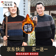 啄木鳥毛衣男 爸爸冬裝加絨加厚毛衣男中年男士雪尼爾保暖針織衫中老年 K96藍黑+K97深藍 XL /175