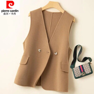 皮爾卡丹（pierre cardin）23年新款小香風V領毛呢小馬甲女秋冬季新款毛呢背心呢子馬夾外搭 駝色 M 90-105斤