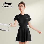 李寧（LI-NING）泳衣女連體裙式游泳衣遮肚顯瘦抗氯速干溫泉泳裝546 黑色 XL 