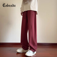 Cebrodz法國(guó) 設(shè)計(jì)感彎刀褲男新款寬松直筒大碼休閑褲運(yùn)動(dòng)衛(wèi)褲男士褲子 酒紅色 XL