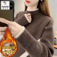 啄木鳥(niǎo)羊毛衫女加絨加厚半高領(lǐng)毛衣女2025秋冬新款秋冬保暖寬松外穿內(nèi)搭 咖啡色【加絨加厚】 M 建議95-110斤