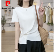 皮爾卡丹（pierre cardin）冰絲正肩短袖t恤女2025新款夏季寬松顯瘦下擺暗扣別致上衣針織衫 白色 3XL (建議145斤-160斤)
