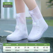 TEAEGG雨鞋套防水防滑男士女款下雨防雨腳套雨天水鞋加厚耐磨高筒雨靴套 高筒白色【加厚雙層底+雙排扣】 M【34-36鞋碼】