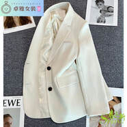 魁熙2024春秋新款黑色小西裝女外套休閑寬松韓版小西服時(shí)尚氣質(zhì)SDF 03款米色 XL 尺碼偏小