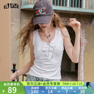 妖精的口袋蕾絲花邊白色修身吊帶女2025夏新款設(shè)計感背心無袖上衣 綁帶米杏色 M