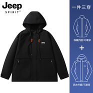 吉普（JEEP）玫瑰的故事黃亦玫同款沖鋒衣女款2025新款三合一外套 黑色【三合一可拆卸】 M