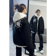 迪伽達(dá)蜘蛛棒球服夾克男女春秋季美式復(fù)古高街上衣寬松休閑潮流外套男 TMZXF-W272黑色 2XL