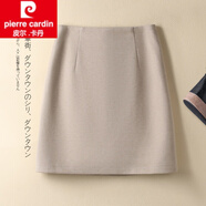 皮爾卡丹（pierre cardin）毛呢a字裙女半身裙2025秋冬新款高腰顯瘦一步包臀裙百搭呢子短裙 米白 28L105-115斤