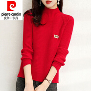 皮爾卡丹（pierre cardin）23年新款年秋冬加厚半高領(lǐng)羊毛衫女打底衫洋氣顯瘦針織毛衣女 紅色【 專柜】 加厚 2XL 130斤-145斤