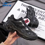 鴻星爾克男鞋跑步鞋子男款紅星輕便休閑鞋秋冬老爹鞋網(wǎng)面透氣運動(dòng)鞋男 正黑/深冷灰 41