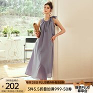 Olrain歐芮兒棕色無(wú)袖連衣裙女夏季新款寬松度假風(fēng)掛脖裙子沙灘裙 紫色 S