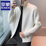 羅蒙（ROMON）秋冬款保暖針織開衫毛衣純色拼接提花落肩袖中青年商務休閑外套男 M1603白色 XL 135-150斤