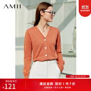AMII女裝2025極簡(jiǎn)洋氣V領(lǐng)針織開(kāi)衫秋季新款全棉長(cháng)袖上衣女短 煙粉橘 S 155/80A