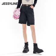 Jessy line春季專(zhuān)柜款 杰茜萊黑色直筒五分牛仔褲 411210079 黑色 S/160