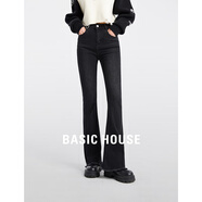 BASIC HOUSE/百家好黑色微喇牛仔褲女秋季新款高腰顯瘦喇叭褲 黑色 M