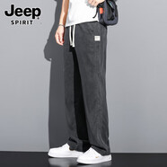 JEEP SPIRIT吉普垂感天絲牛仔褲男士寬松直筒休閑闊腿褲男潮牌冰絲春秋長褲男 1048黑色 薄款 3XL 【（36-37碼）體重165-180
