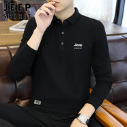 JEEP SPIRIT吉普長(zhǎng)袖T恤男春秋季男裝翻領(lǐng)打底衫韓版上衣服 黑色 XL 
