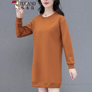 啄木鳥品牌中長款圓領衛(wèi)衣女士春秋款衛(wèi)衣2025新款洋氣時尚修身連衣裙潮 8602焦糖(純色) M (85-95斤)
