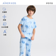 愛慕兒童家居服男童孩蘭精莫代爾短袖上衣七分褲睡衣套裝男海龜170