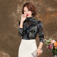 齊黛（QUEDIT）超細(xì)100純羊毛打底衫女澳毛內(nèi)搭秋冬貴夫人洋氣針織衫長(zhǎng)袖毛衣薄 黑底祥云 4XL /140-150斤