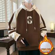 銀悟青少年秋冬季套裝12-15歲男孩初中學(xué)生加絨加厚衛衣大童運動(dòng)服裝 WE721咖色(單件衛衣)加厚 加絨 3XL (建議體重145-165斤)