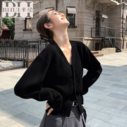 半繪純色v領(lǐng)開衫毛衣女2025年新款秋冬韓版設(shè)計感長袖針織衫外套上衣 黑色 S 建議7590斤