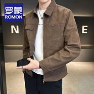 羅蒙（ROMON）春秋季夾克男2025新款痞帥潮牌高級感翻領(lǐng)仿麂皮上衣服男士外套 3018咖色（拉鏈款） XL （推薦125-140斤）