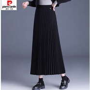 皮爾卡丹（pierre cardin）軟毛呢百褶裙半身裙新款秋冬氣質(zhì)松緊毛呢高腰垂感中長(zhǎng)裙子 黑色長(zhǎng)85CM 均碼 1.9-2.5尺