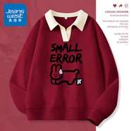 真維斯（JEANSWEST）衛(wèi)衣女外套春秋冬季新款polo領(lǐng)撞色寬松上衣服女生長(zhǎng)袖設(shè)計(jì)感女裝 酒紅 小尷尬黑 M 【推薦體重101-120斤】