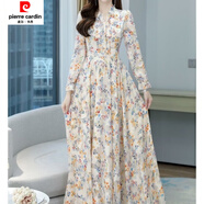 皮爾卡丹（pierre cardin）長(cháng)款連衣裙新款碎花高腰顯瘦夏季長(cháng)袖仙女裙過(guò)膝垂感長(cháng)款 杏色 M 建議95斤以?xún)?
                                         title=