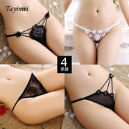 【4條裝】蕾絲內(nèi)褲女夏季新款透氣無(wú)痕低腰蕾絲透明誘惑性感情調(diào)丁字褲女士 6221黑+6622白+6641黑+6690黑 均碼