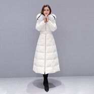 毅珊羽絨服女長款2025年新款女大狐貍真毛領過膝白鴨絨冬天外套 白色+黑白拼接真狐貍毛領 M