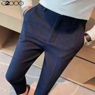 G2000華夫格休閑西褲男春秋長(cháng)褲商務(wù)西裝褲修身小腳免燙感西服褲子 寶藍色 30 (110-120斤)