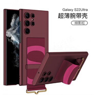 適用三星S22Ultra手機殼腕帶款秒變支架情侶s22u防摔手機保護殼套 薄腕帶緋影紅 SM-S22Ultra