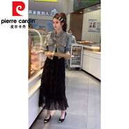 皮爾卡丹（pierre cardin）2025初春穿搭一整套今年流行漂亮牛仔外套連衣裙兩件套裝女顯瘦女 牛仔外套+黑色半身裙 M 45/55kg