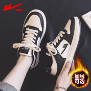 回力女鞋小白鞋女2025新款冬季加絨百搭黑白熊貓鞋子女學(xué)生休閑板鞋 白黑色【加絨款】 37