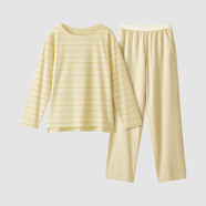 蕉內（Bananain）棉棉305H男女士睡衣睡褲純棉情侶家居服套裝春秋季長(cháng)袖長(cháng)褲不悶汗 【女士】淺豆黃條紋 XL