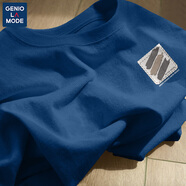 GENIOLAMODE衣服t恤男夏季復(fù)古純棉圓領(lǐng)短袖青少年寬松時(shí)尚男裝大碼體恤 蔚藍(lán)色(口袋筆刷胸標(biāo)) 3XL (建議180-205斤)