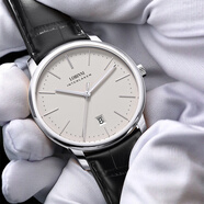 羅賓尼（LOBINNI）手表男士全自動(dòng)機械表超薄商務(wù)休閑防水男表12028 白金白面黑皮