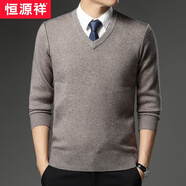 恒源祥加絨加厚毛衣男休閑v領(lǐng)羊毛衫中老年爸爸雞心領(lǐng)保暖羊狨衫線(xiàn)衣冬 駝色HYX-17 加絨加厚款 M/165