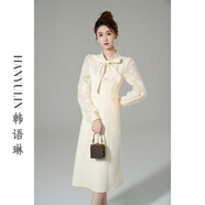 韓語(yǔ)琳空間韓語(yǔ)琳法式氣質(zhì)連衣裙2023新款女秋冬季長(zhǎng)袖顯瘦高級(jí)感超好看裙子 杏色（連衣裙） S