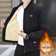 在佐  夾克男秋冬季新款男夾克男上裝時尚流行外套男上衣休閑男士服裝 小方塊加絨黑色 2XL