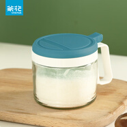 茶花（CHAHUA） 玻璃調(diào)料罐調(diào)味盒油壺套裝廚房帶架子糖鹽味精罐 450ml【藍(lán)色】