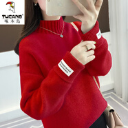 啄木鳥(niǎo)2025秋冬新款羊毛衫女水毛衣套頭學(xué)生加絨加厚寬松半高領(lǐng)針織 大紅色 【收藏送】 2XL 建議125-145斤