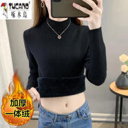 啄木鳥(niǎo)（TUCANO）羊毛衫女秋冬加絨毛衣女一體絨內搭大尺碼半高領(lǐng)羊毛針織打底 黑色【加厚一體絨】 L 建議(105-120斤)