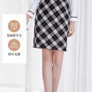 SCOFIELD【美麗諾羊毛】女復(fù)古高腰格子裙包臀裙羊毛100%半身裙 黑色 M 165
