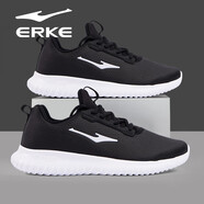 鴻星爾克（ERKE）男鞋秋季皮面防水跑步鞋夏季新款輕便軟底休閑跑鞋旅游運動鞋子男 正黑/正白 39